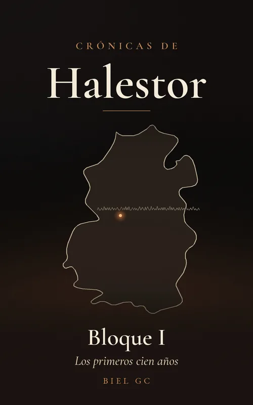 Cubierta del Bloque I: el continente de Halestor a tinta, con su brasa